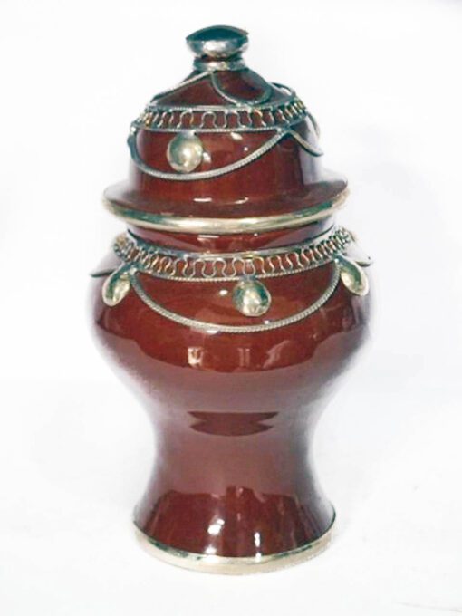 Boîte décorative en maillechort La poterie - Boîte décorative en stuc, décorée en maillechort, faite à la main dans le respect de la traditio