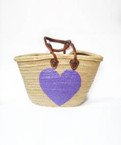 Basket heart Wicker - Basket woven palm leaf , handmade , heart pattern decorated , leather handle perfect as a gift for the va