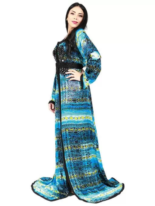 Caftan The traditional fashion - Caftan in silk satin, haute couture, long sleeves, elegant and very comfortable, worked with b