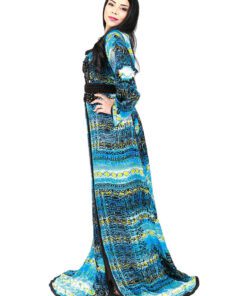Caftan The traditional fashion - Caftan in silk satin, haute couture, long sleeves, elegant and very comfortable, worked with b