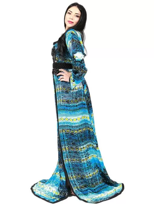 Caftan The traditional fashion - Caftan in silk satin, haute couture, long sleeves, elegant and very comfortable, worked with b