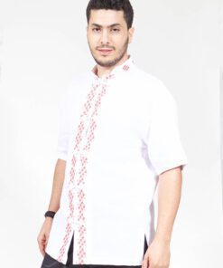 Tunic The ready-made clothes - White embroidered linen tunic, with traditional buttons on the front