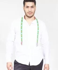 Traditional Shirt Tunics - White shirt in linen, with green pearls and front buttons.