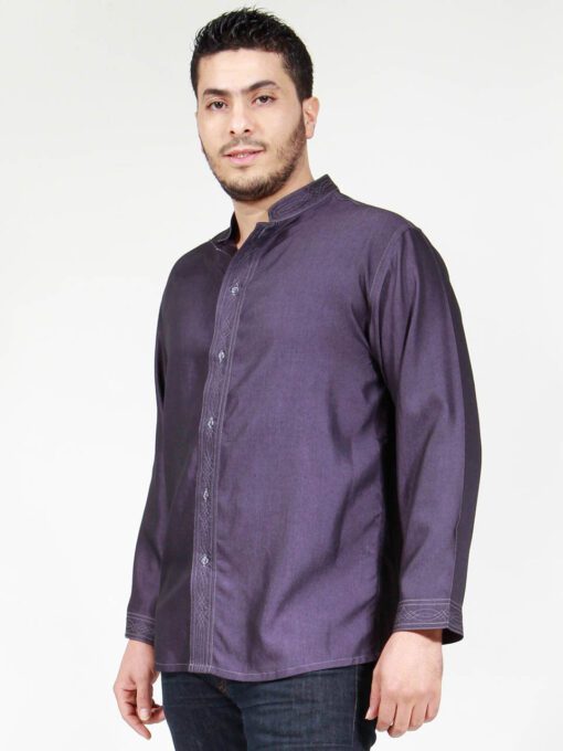 Traditional Shirt The ready-made clothes - Purple denim shirt for men, with front buttons.