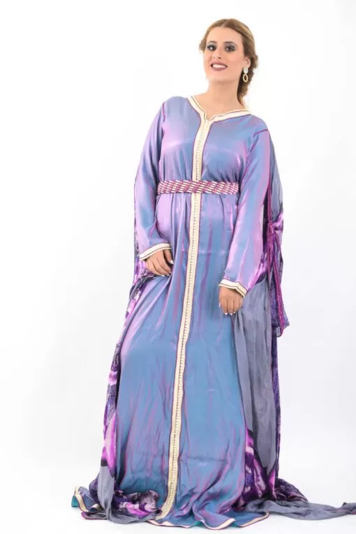 Caftan Caftan - Haute couture kaftan with a pretty silk satin fabric and printed musslin. Worked with a simple Sfifa and Aakads