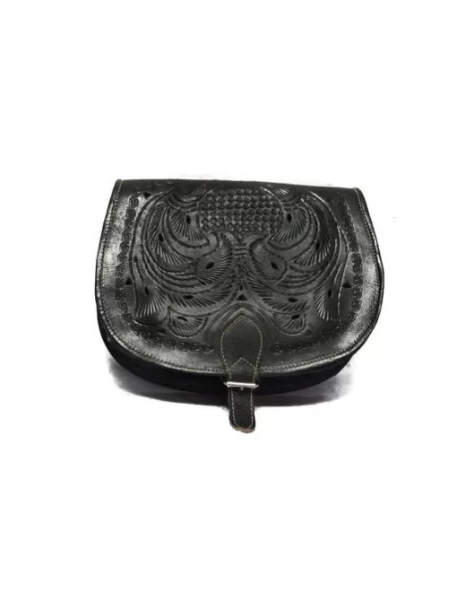 Round bag VIKING Leather - A beautiful VIKING bad design, this black bag is made with calf leather and engraved which give to th