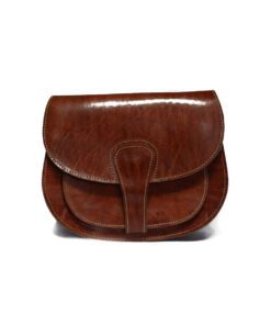 Bag long pocket Leather - Nice round bag in brown leather, entirely made of tanned calfskin, this bag can be closed with a press