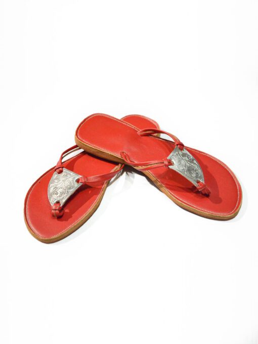 flat sandals for women The ready-made clothes - Calf leather sandal , decorated with silver metal engraved with Berber patterns