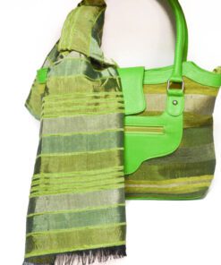 Set Sabra (bag + shawl) Fabric - Silk thread shawl, hand woven with fringed edge+ half silk thread and half goat leather bag, h