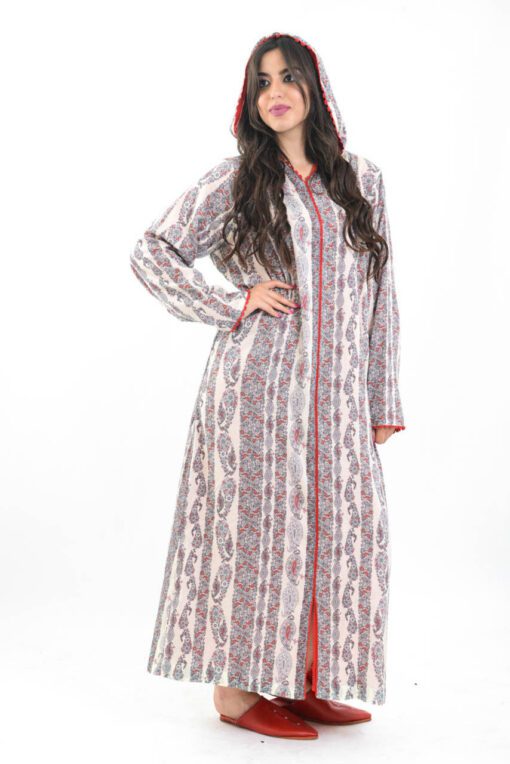Modern Jellaba Djellabas - Moroccan modern long sleeves Jellaba with hood, worked with a sweet printed fabric.