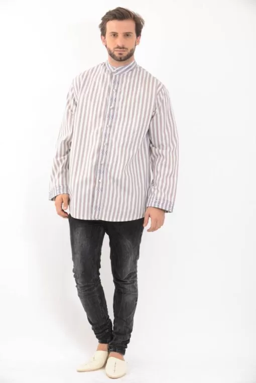 Traditional shirt Tunics - Traditional shirt worked with a printed fabric, embroidered and adorned with upholstery buttons cover