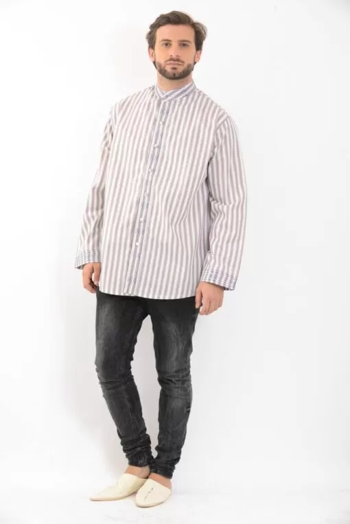 Traditional shirt Tunics - Traditional shirt worked with a printed fabric, embroidered and adorned with upholstery buttons cover