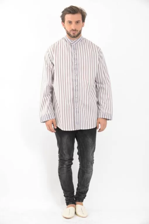 Traditional shirt Tunics - Traditional shirt worked with a printed fabric, embroidered and adorned with upholstery buttons cover