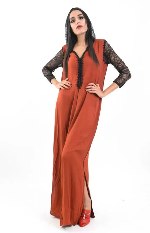 Modern Djellaba Djellabas - Modern three quarter length sleeves Djellaba, adorned with pearls and pretty lace sleeves and hood.