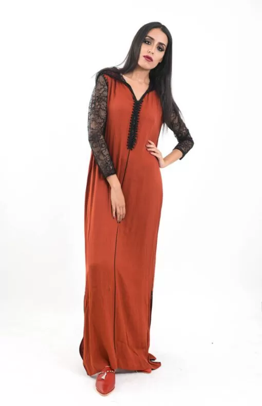 Modern Djellaba Djellabas - Modern three quarter length sleeves Djellaba, adorned with pearls and pretty lace sleeves and hood.