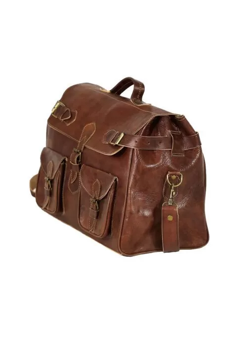 Glazed camel calfskin leather travel bag