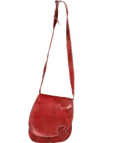Goat Leather Pouch Leather - Goat leather pouch in red, very original flap closure with eyelet and tongue, three zipped pockets,