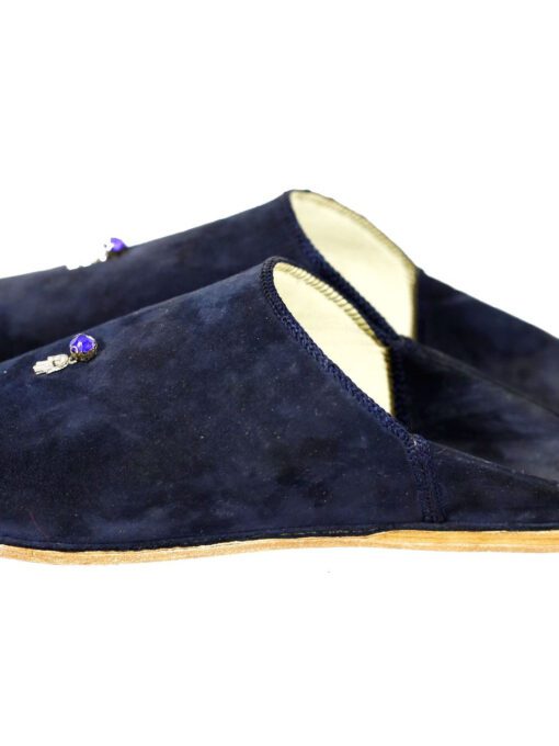 Blue pointy suede slipper