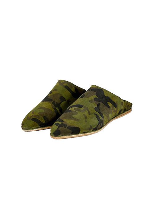Suede slipper pointed military pattern