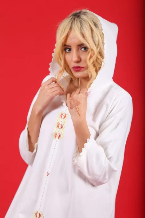 Djellaba white with randa in multicolored