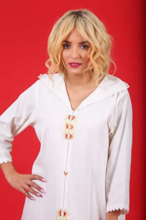 Djellaba white with randa in multicolored