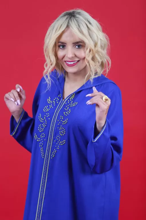 Yellaba azul con perlas amarillas