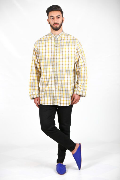 Yellow and brown striped shirt