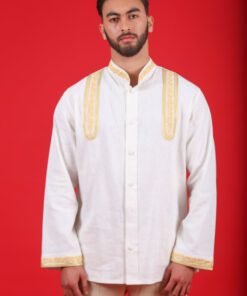 White shirt embroidered with yellow thread