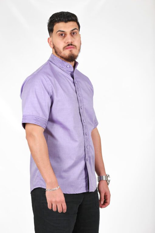Traditional purple shirt with upholstered buttons