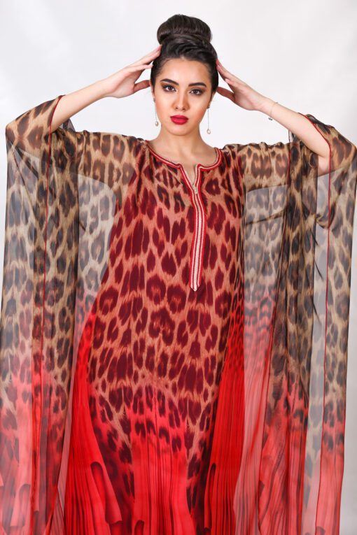 Gandoura printed with red and beige sfifa