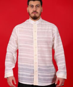 Chemise traditionnelle beige à rayures