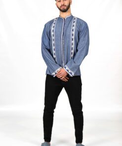 Blue and white embroidered tunic with Aakad