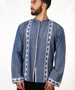 Blue and white embroidered tunic with Aakad