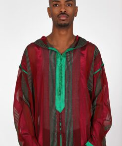 Djellaba long red and green stripes