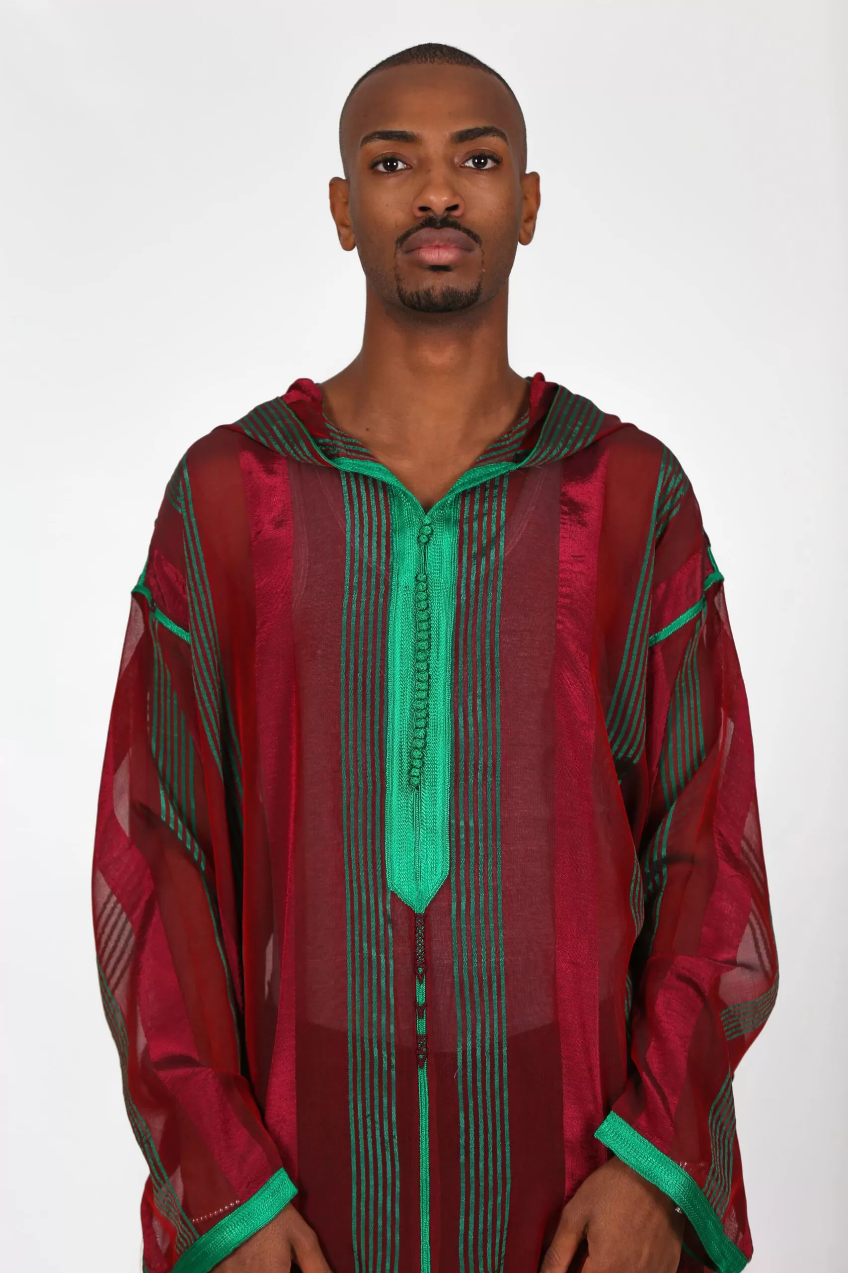 Djellaba long red and green stripes