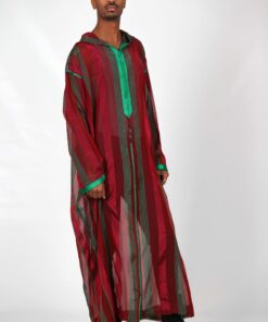 Djellaba long red and green stripes