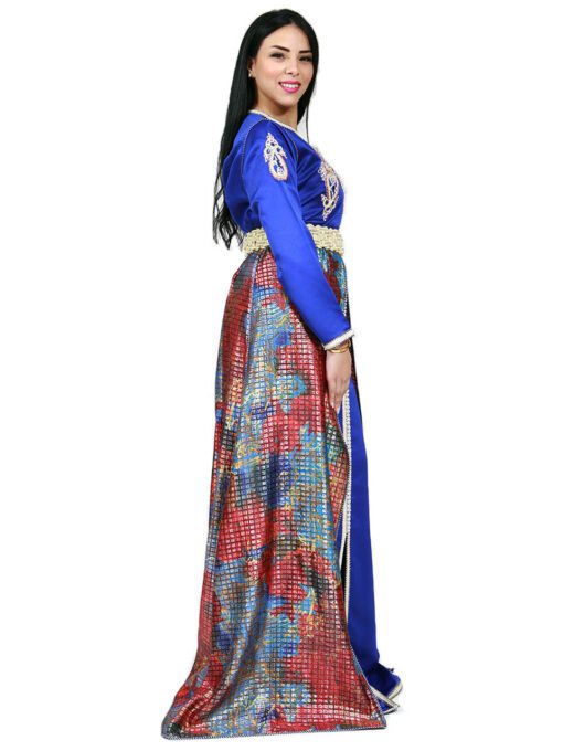 Caftan Caftan - Moroccan haute couture caftan, on a printed brocade with floral highlights and Valentino beaded fabric. Accented